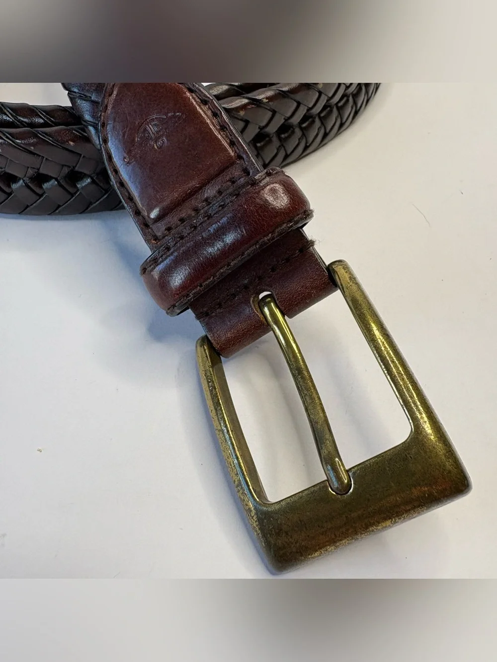 44 inch Braided Brown Leather Brass Patina Buckle Dockers Belt Heritage Preppy